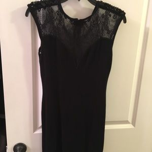 Black knit dress with lace & rhinestone shoulders